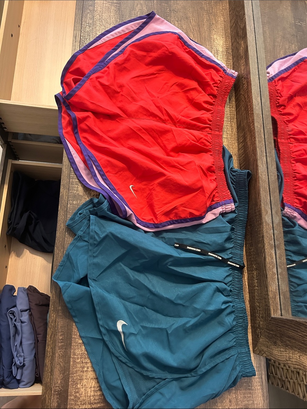 Nike Women's Running Shorts Duo - Red, Purple Trim & Teal